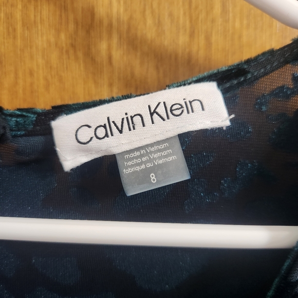 Calvin Klein Green Velvet Leopard Print Dress Size 8 - Picture 9 of 12